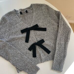 Gray Sweater with Black Bow Accents